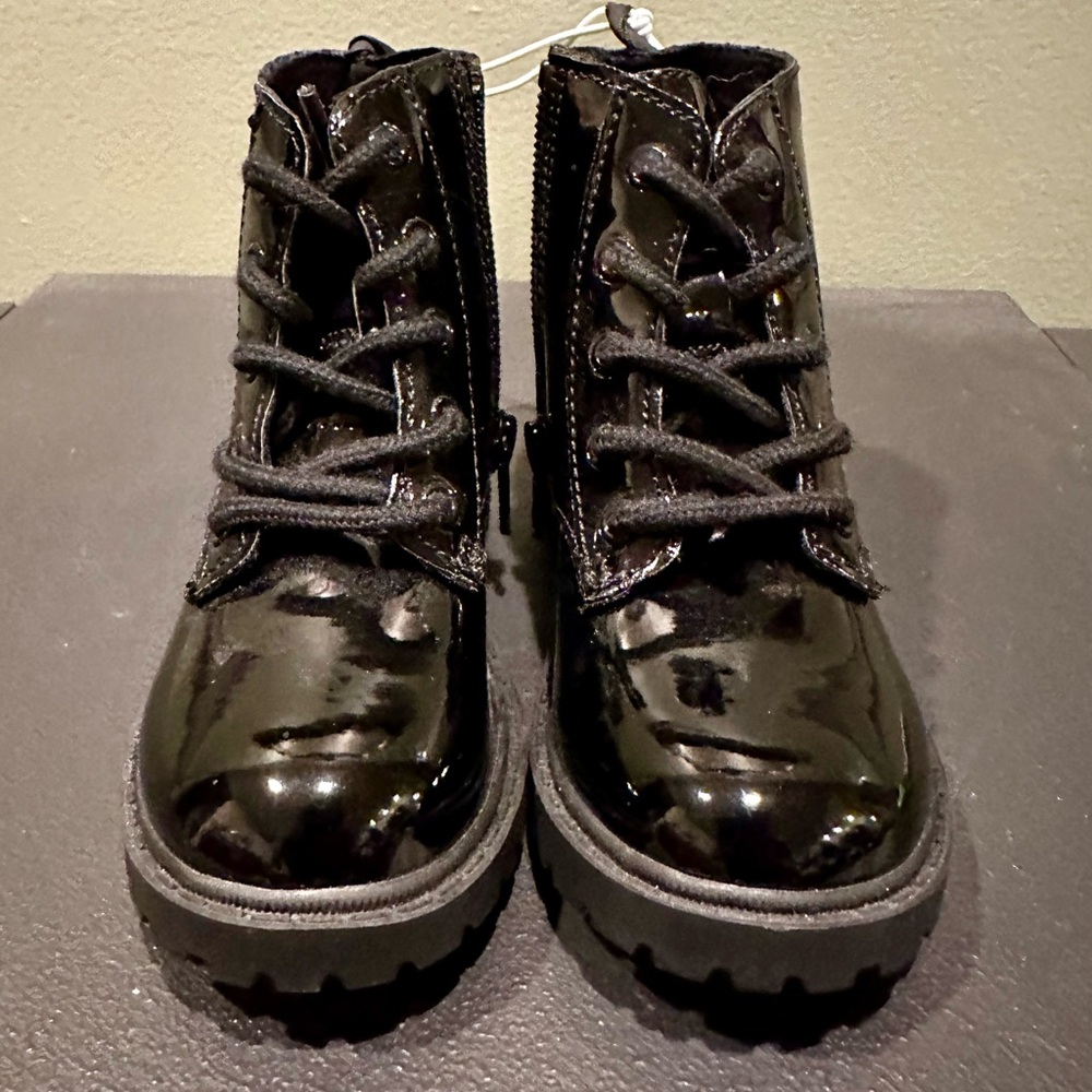 NWT Patent Leather Toddler Combat Boots, Sz 8